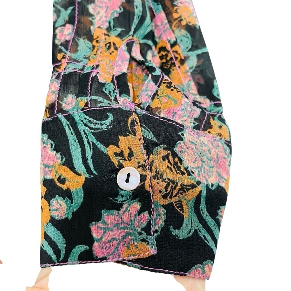 FREE PEOPLE See It Through Long Sleeve Maxi DRESS Floral Black Combo NWT - Picture 9 of 15